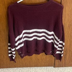 Pink Republic Maroon and White Striped Sweater
